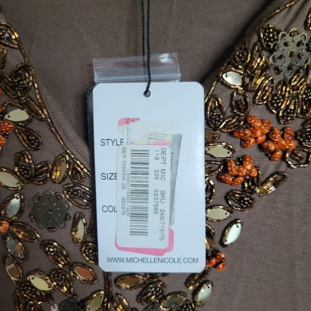 Michelle Nicole Women's Brown Long Sleeve Bead Embellished Top Size 3X NWT - Picture 7 of 7